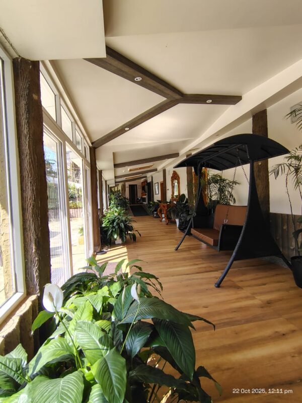 Resort corridor leading to suites at Jiva Resort Cherrapunjee (sohra)