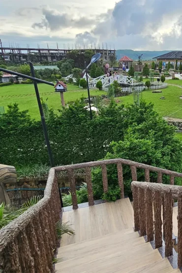 Resort front stepsleading to garden at Jiva Resort Cherrapunjee (sohra)